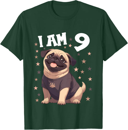 9 Years old 9th birthday Pugs Pug T-Shirt - T-Shirt | Forest