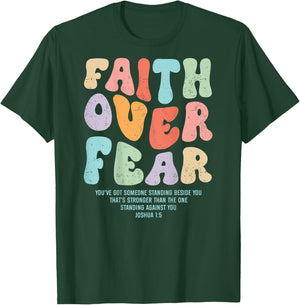 Faith Over Fear Bible Verse Aesthetic Christian Groovy Retro T-Shirt - T-Shirt | Forest