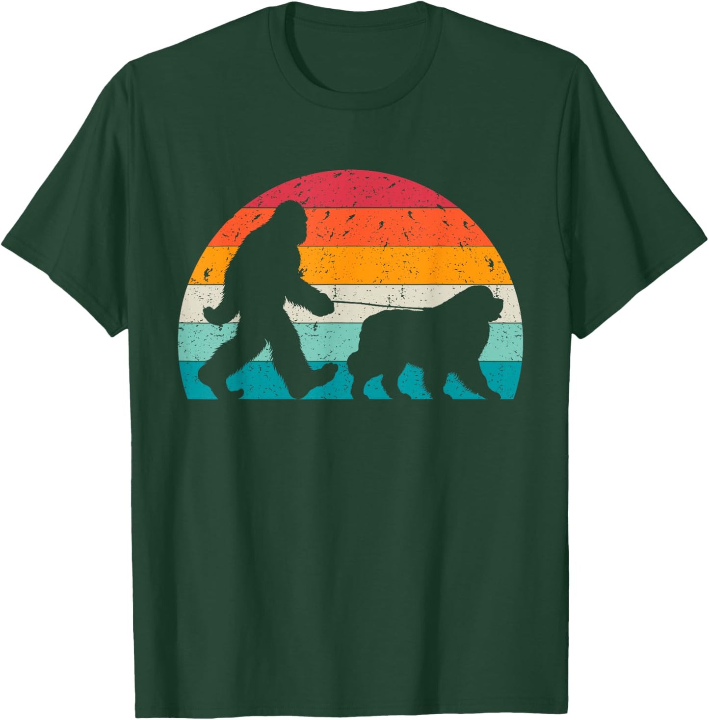 Bigfoot Walking a Dog Funny Newfie Lovers Dog Dad Women Kids T-Shirt - T-Shirt | Forest
