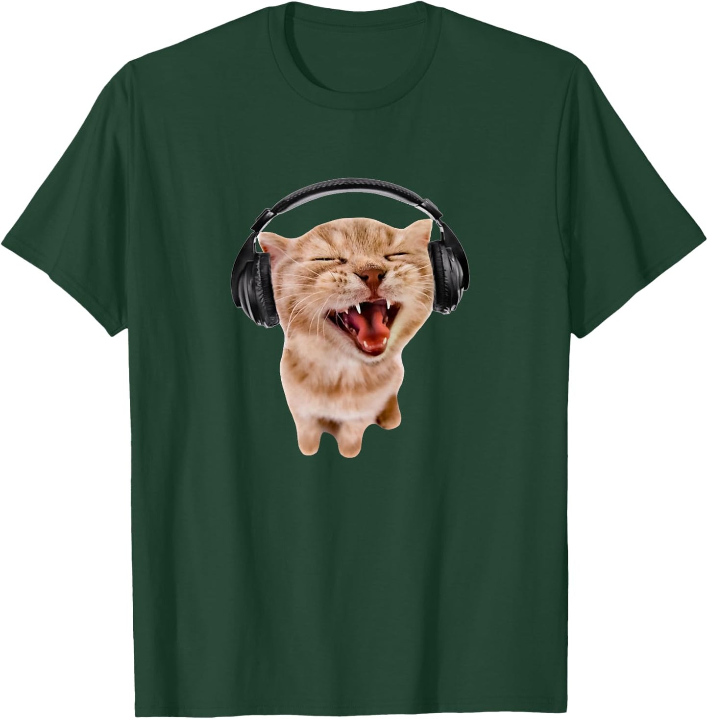 Silly Cat With Headphones T-Shirt - T-Shirt | Forest