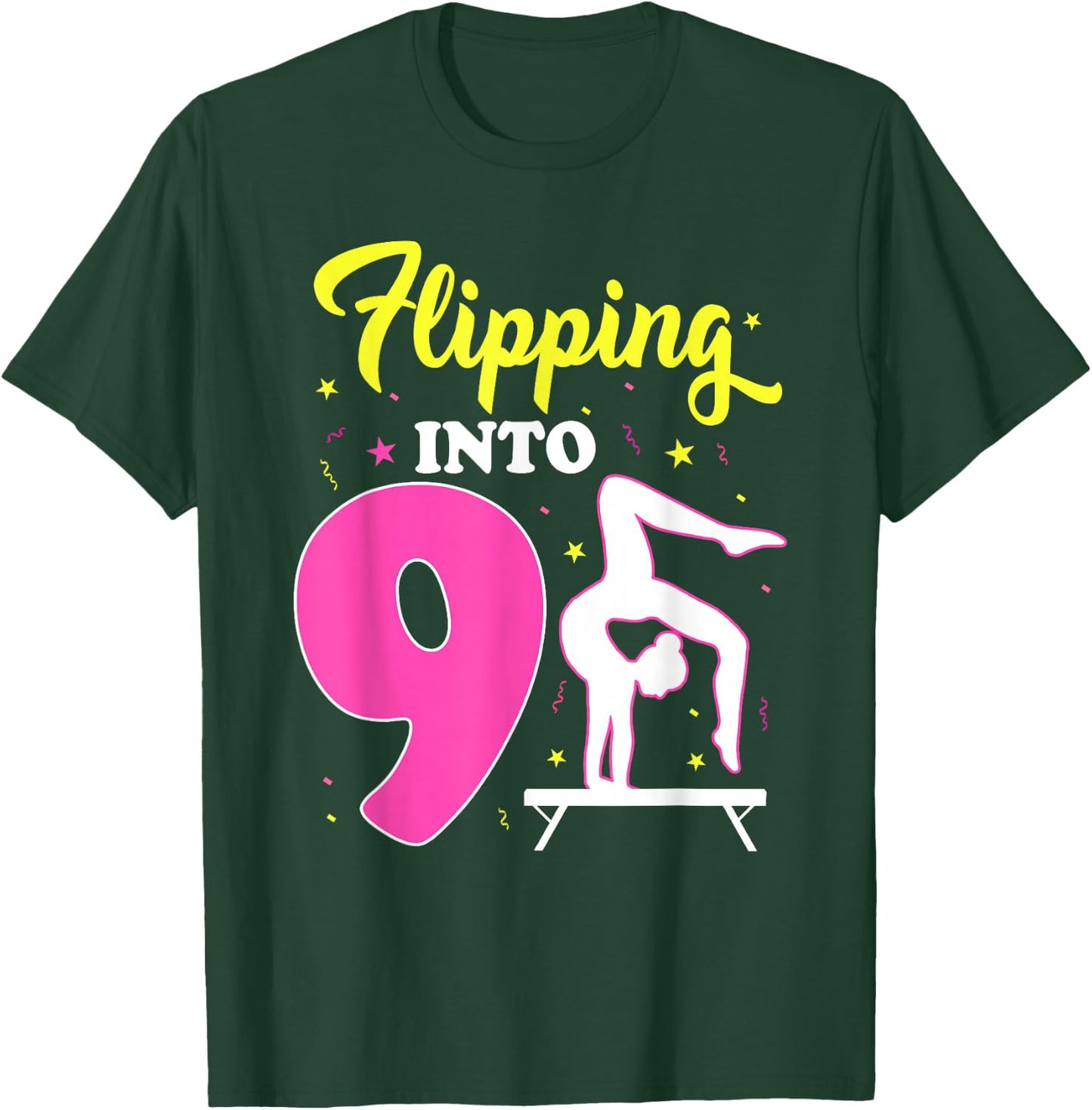Flipping Into 9th Birthday Gymnastic 9 Year Old Girl Party T-Shirt - T-Shirt | Forest