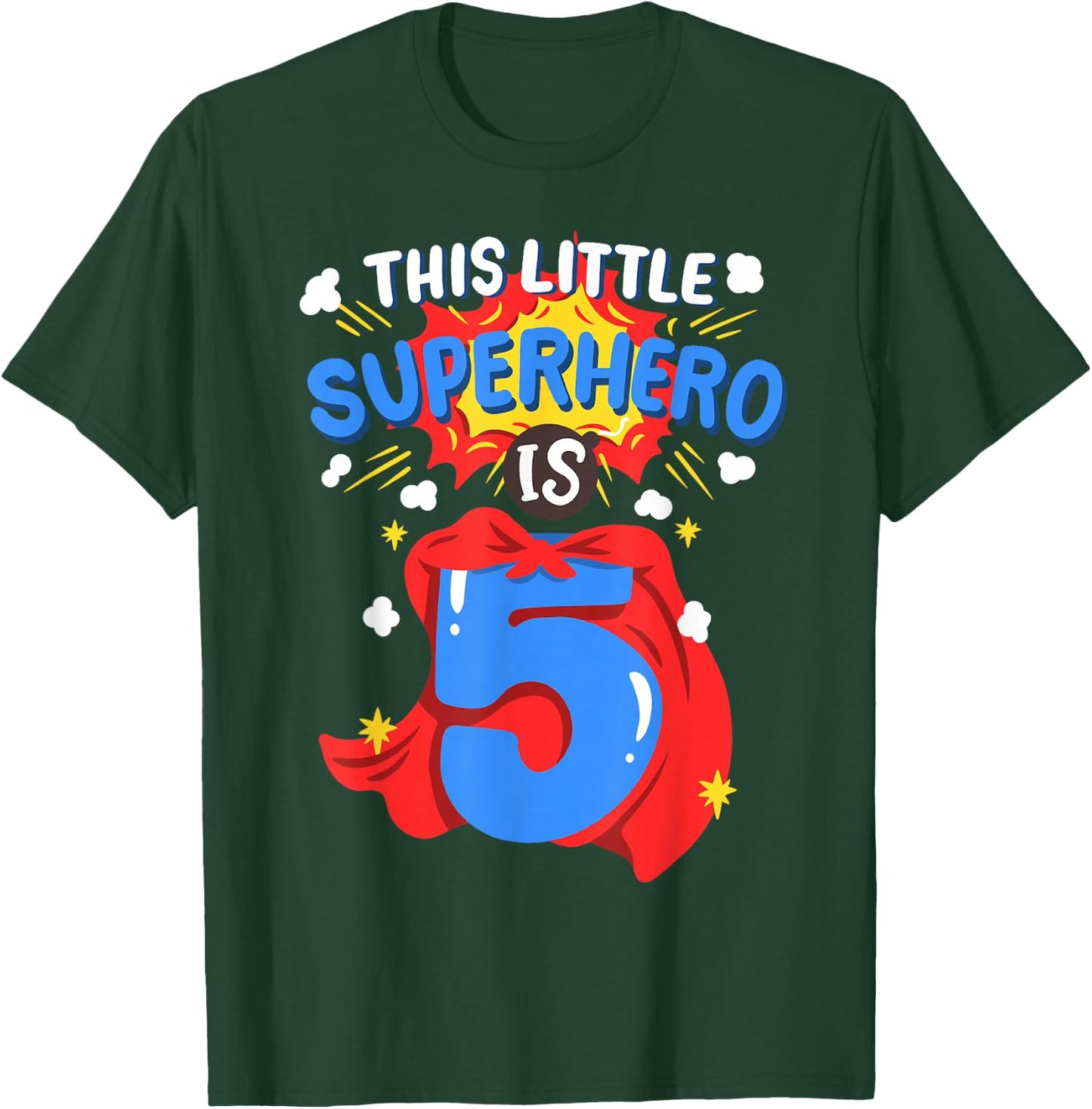 This Little Superhero is 5 Kids Boys 5th Birthday Party T-Shirt - T-Shirt | Forest