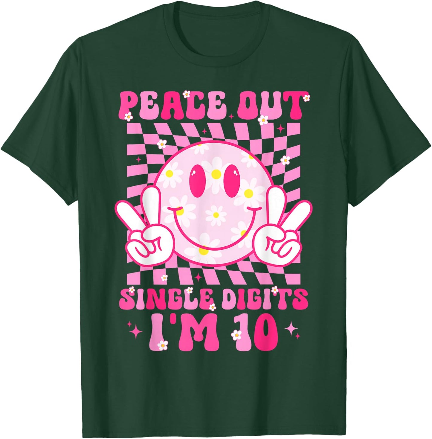 Peace Single Digits I'm 10 Smile Face For Birthday Girls T-Shirt - T-Shirt | Forest