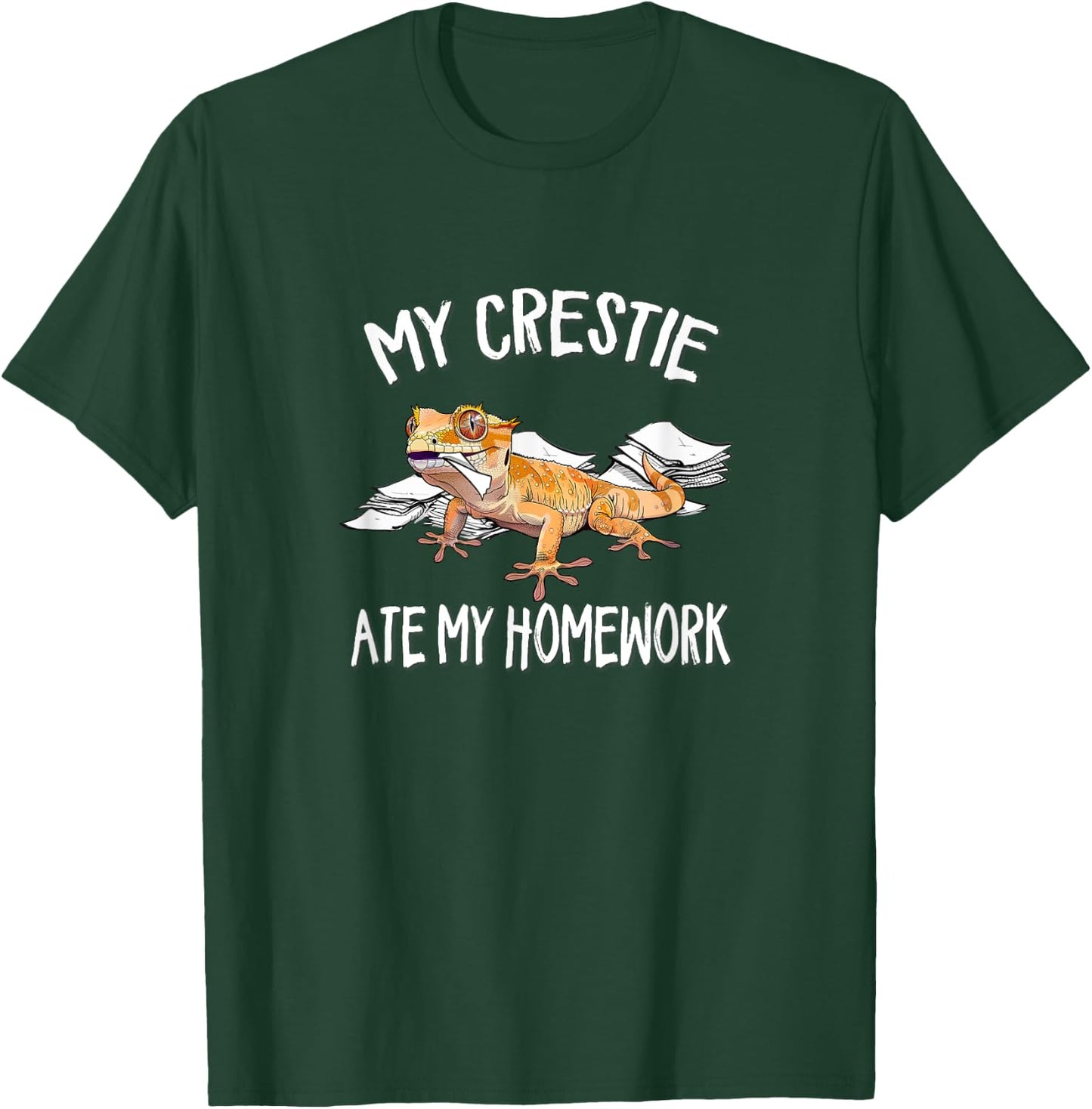 Kids Crestie Ate My Homework Pet Crested Gecko Lover T-Shirt - T-Shirt | Forest