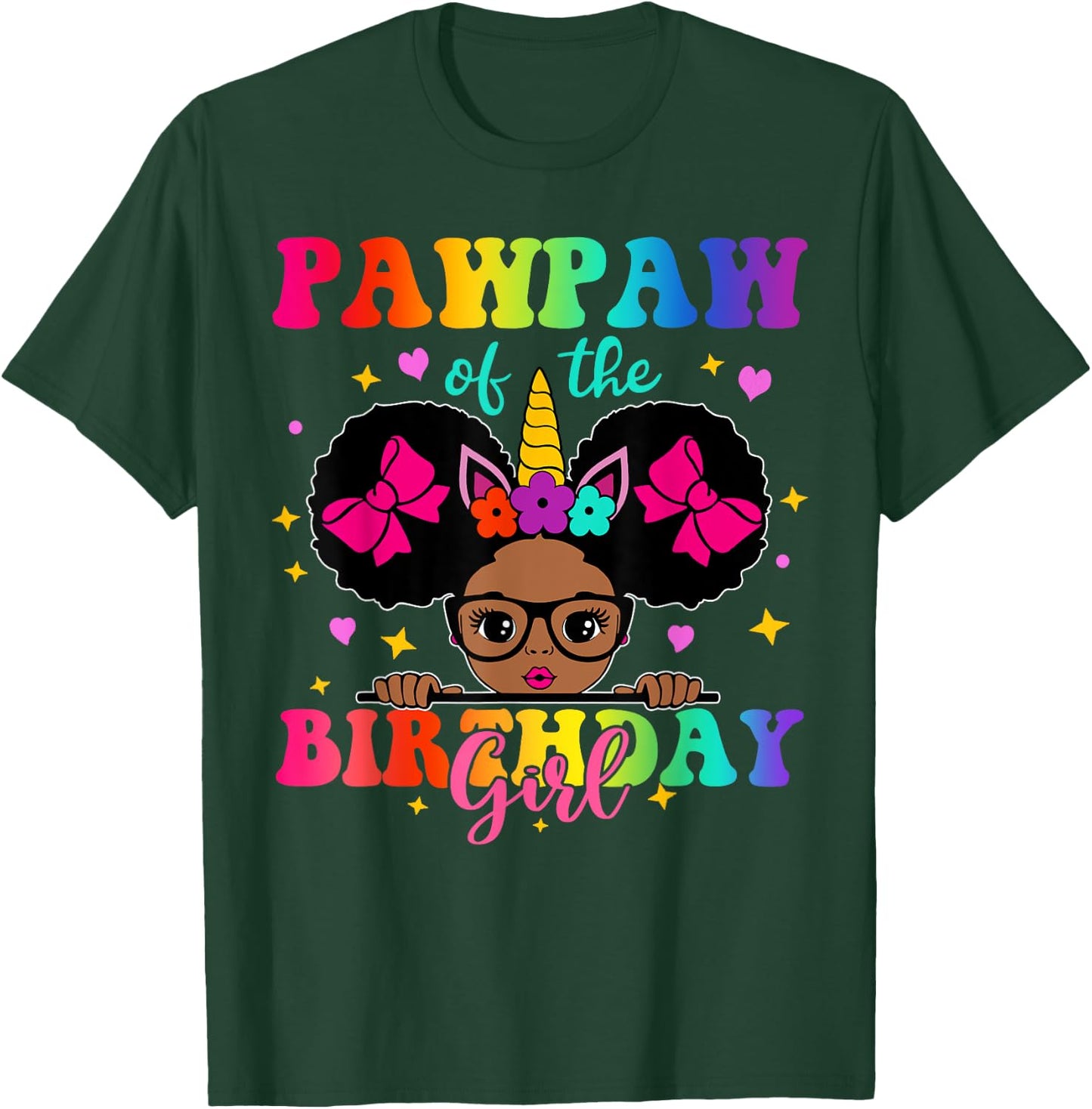 Pawpaw of The Birthday Girl Princess Afro Melanin Unicorn T-Shirt - T-Shirt | Forest