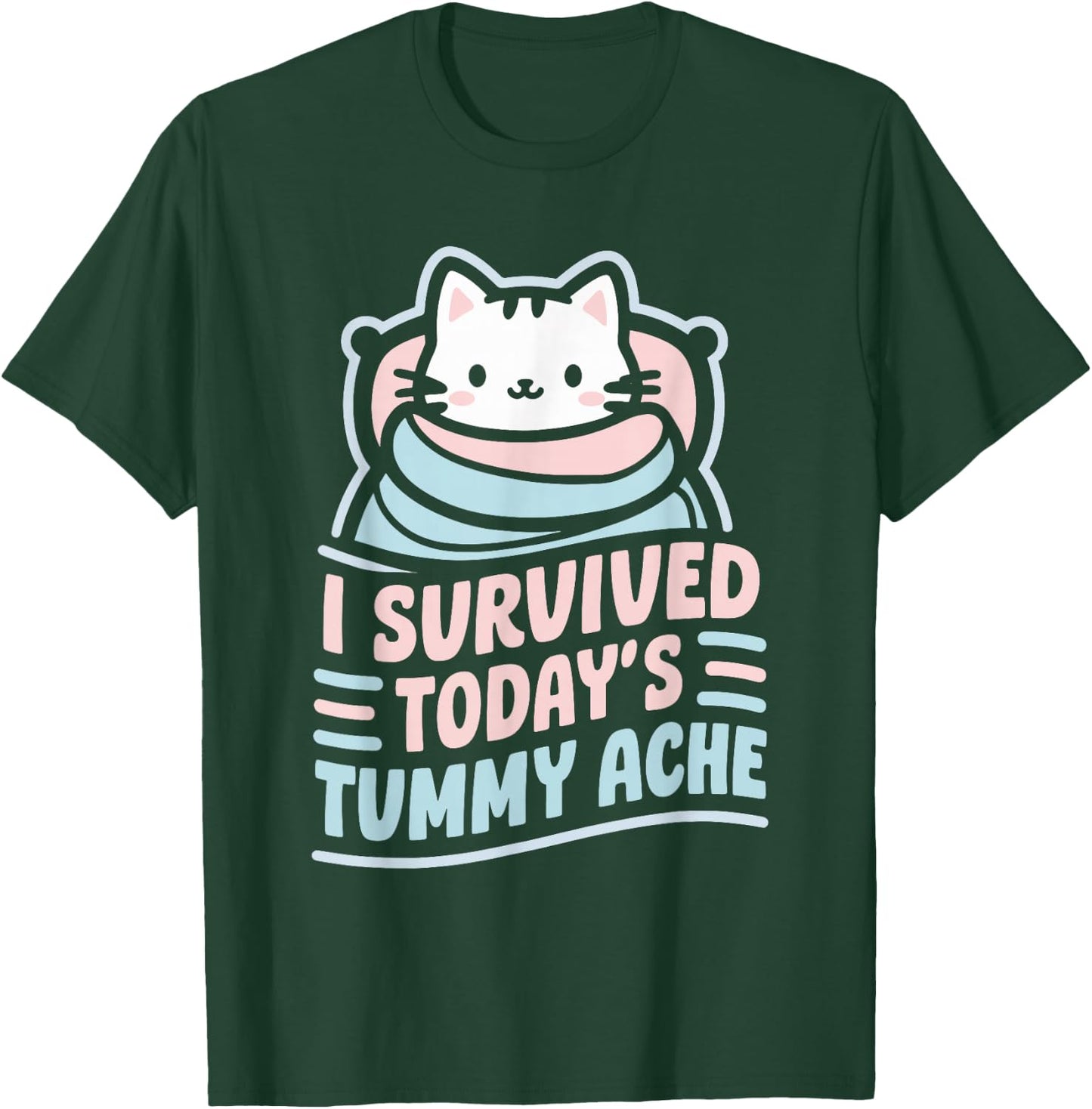 Bellyache Gastric Distress Indigestion I Survived Today's Tummy Ache -Adults Black Short Sleeve T-Shirt - T-Shirt | Forest