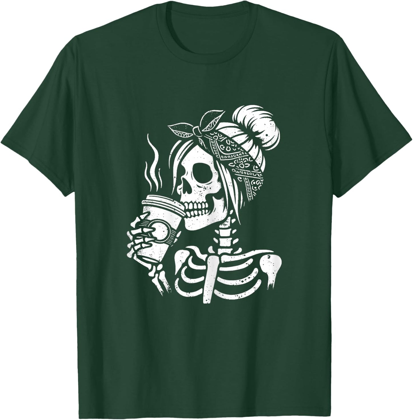 Halloween Skeleton Messy Bun Coffee Funny Costume Mom Women T-Shirt - T-Shirt | Forest