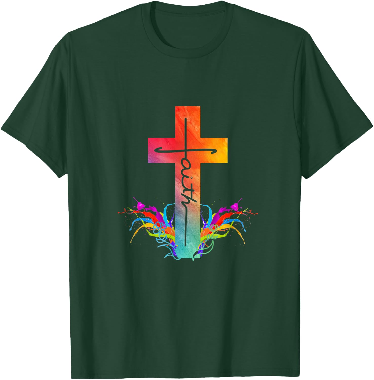 Vintage Distressed Art Cross Christian Faith Gifts T-Shirt - T-Shirt | Forest