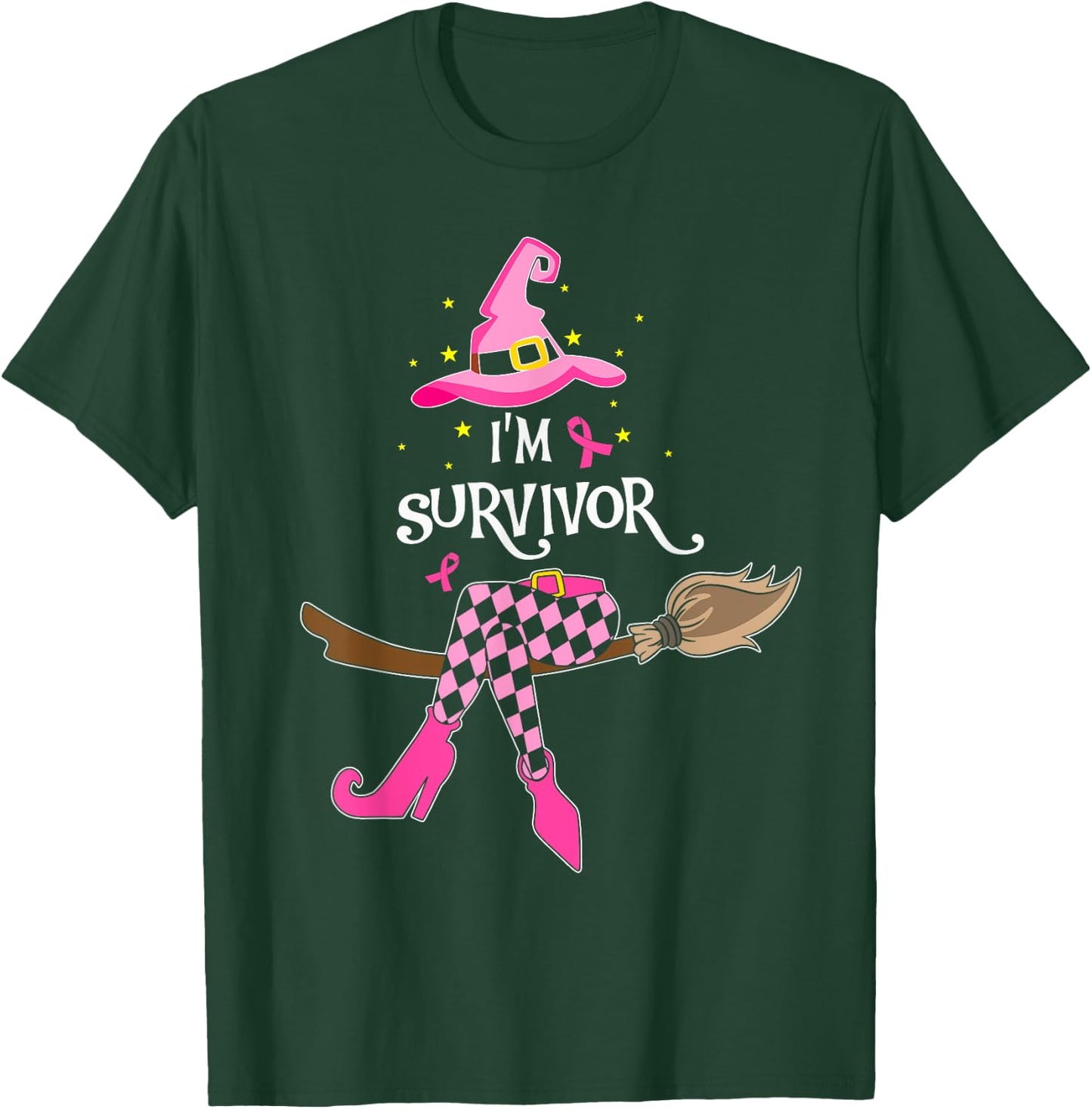 Witch Im A Survivor Halloween Breast Cancer Awareness Women T-Shirt - T-Shirt | Forest