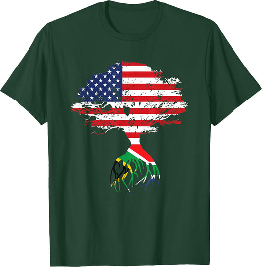 South African Roots American Flag South Africa Gifts T-Shirt - T-Shirt | Forest