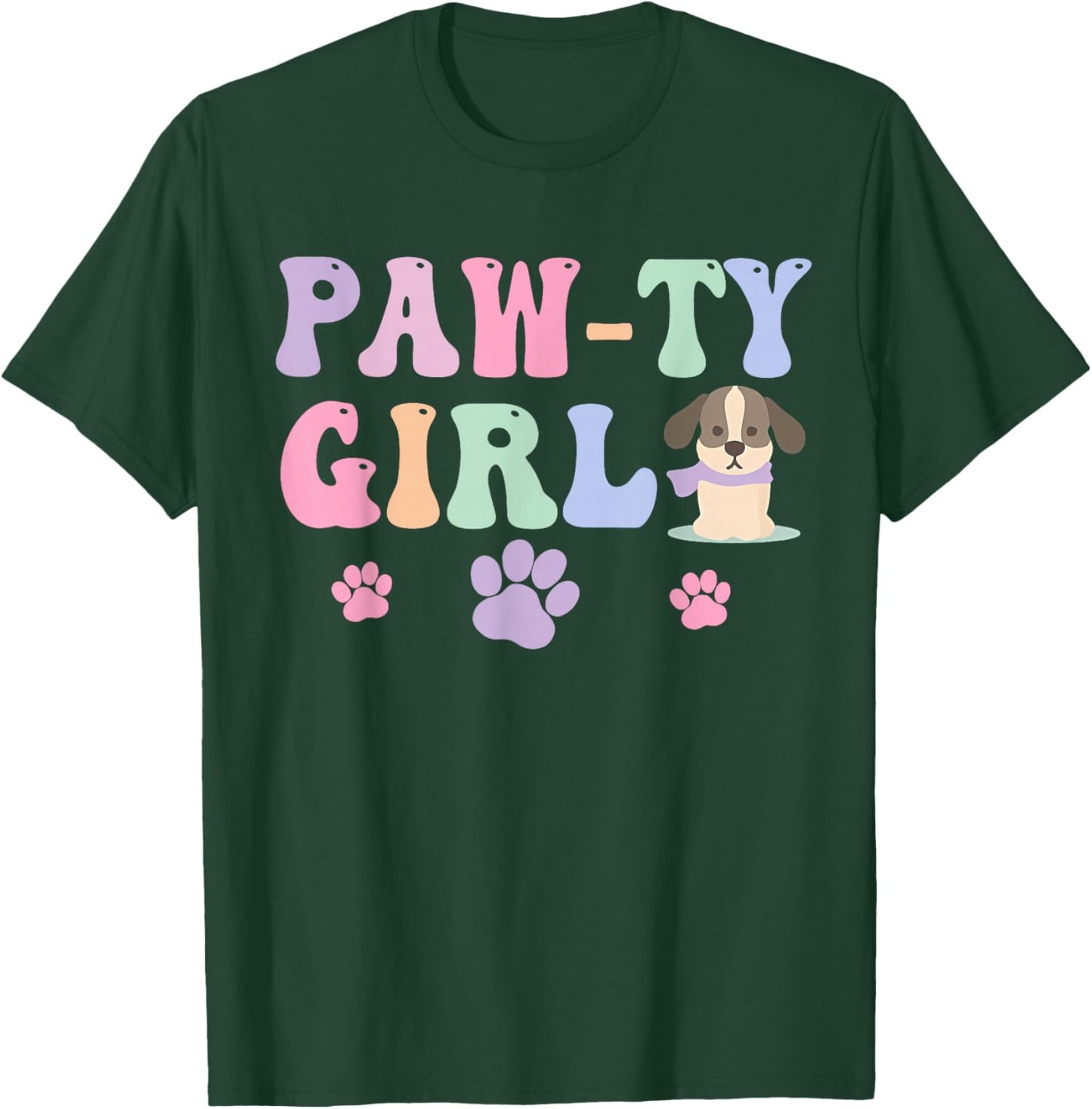 Let's Pawty Girl Birthday Puppy Dog Party Girl Kids Birthday T-Shirt - T-Shirt | Forest