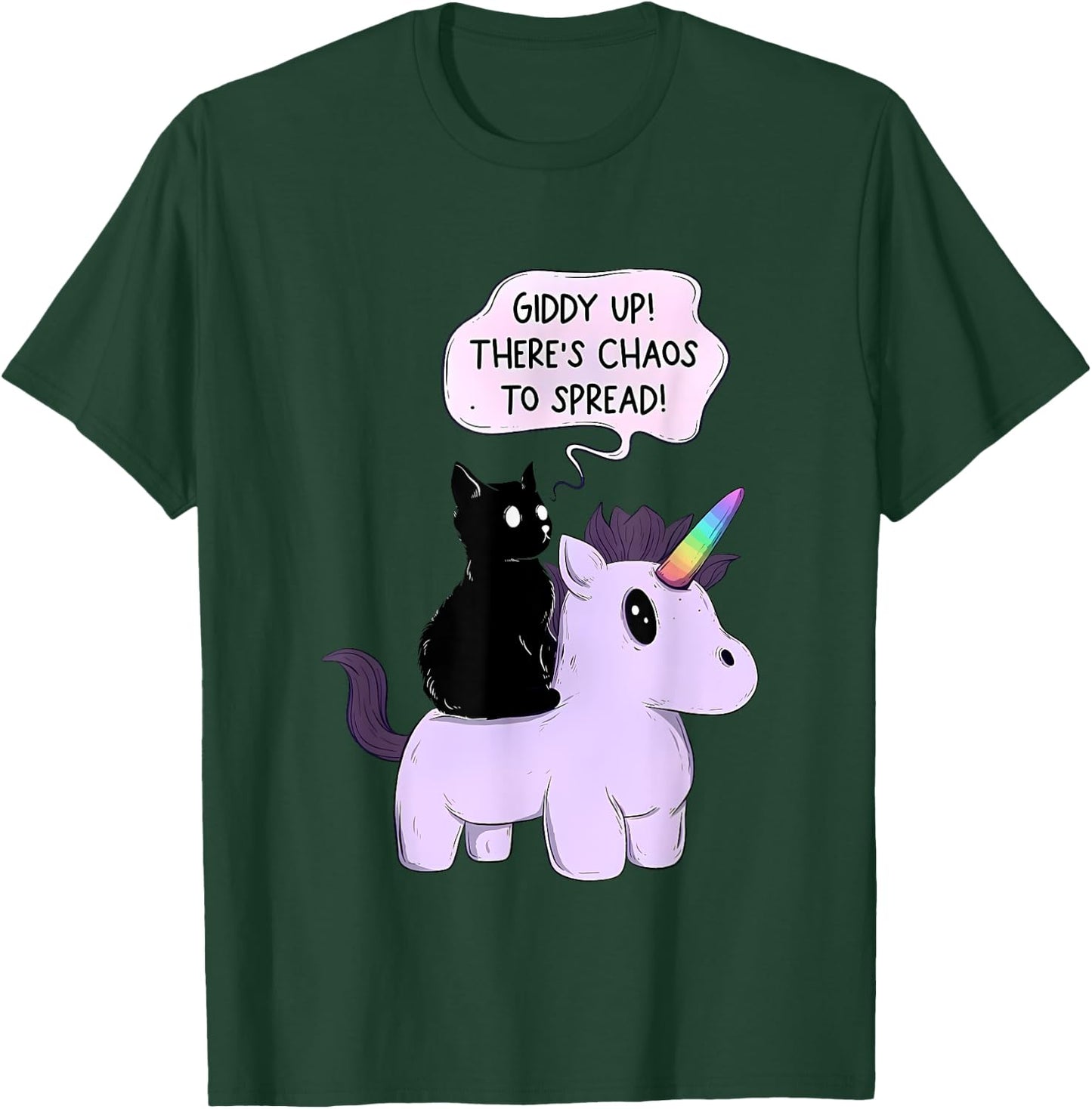 Giddy Up! There Is Chaos To Spread Cute Cat Ride Unicorn Women T-Shirt - T-Shirt | Forest