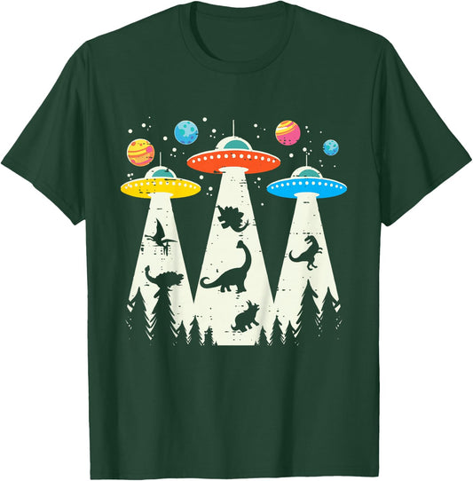 Kids Alien Abduction Dinosaur Funny UFO Space Toddler Boys Kids T-Shirt - T-Shirt | Forest