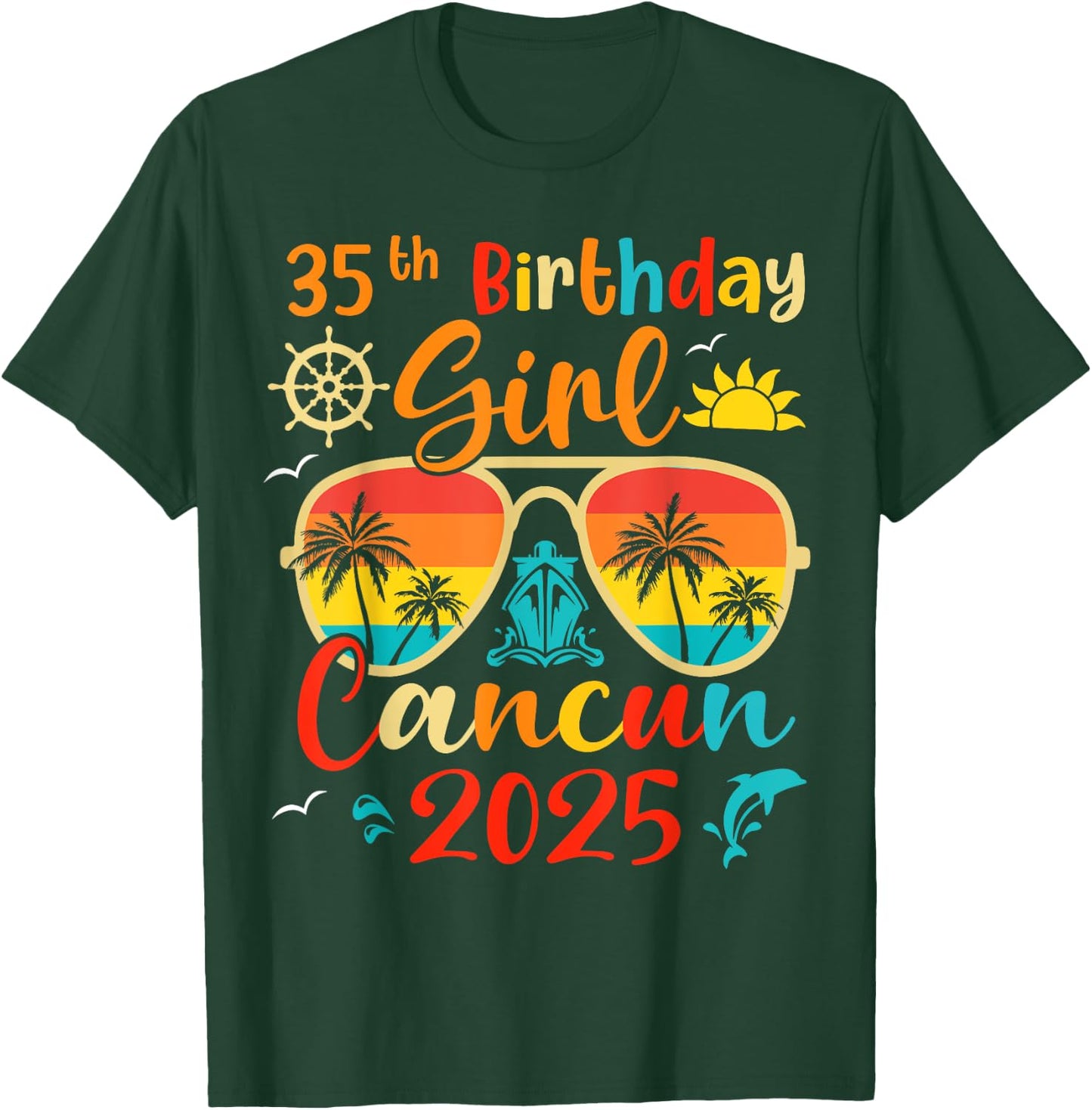 Vintage 35th Birthday Girls Cancun 2025 Beach Vacation Trip T-Shirt - T-Shirt | Forest