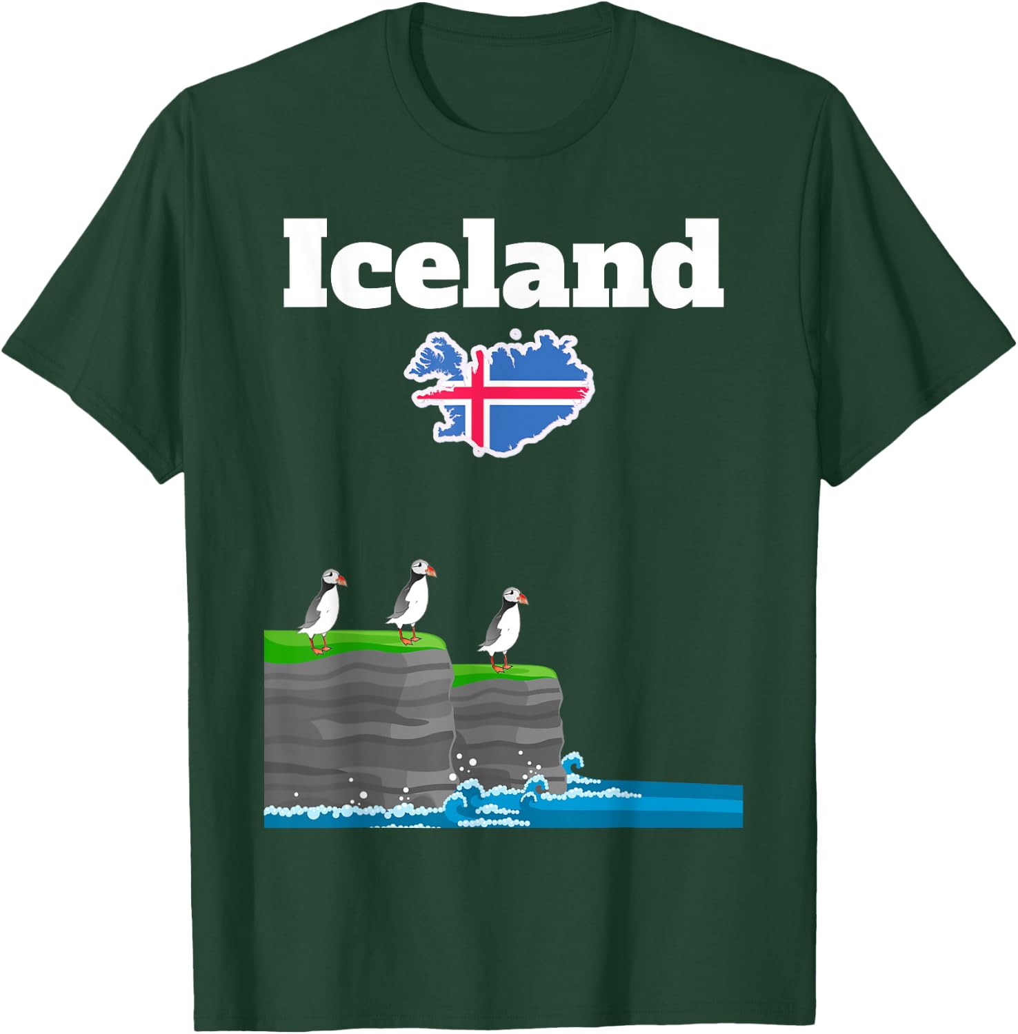 Iceland trip souvenir Puffin Colony Sea Cliffs Iceland map T-Shirt - T-Shirt | Forest