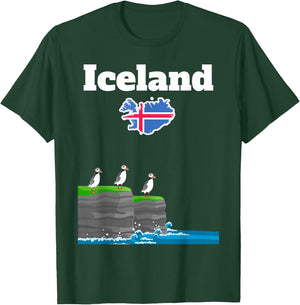 Iceland trip souvenir Puffin Colony Sea Cliffs Iceland map T-Shirt - T-Shirt | Forest