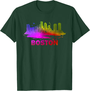 Colorful Boston Cityscape - Boston Massachusetts Skyline T-Shirt - T-Shirt | Forest