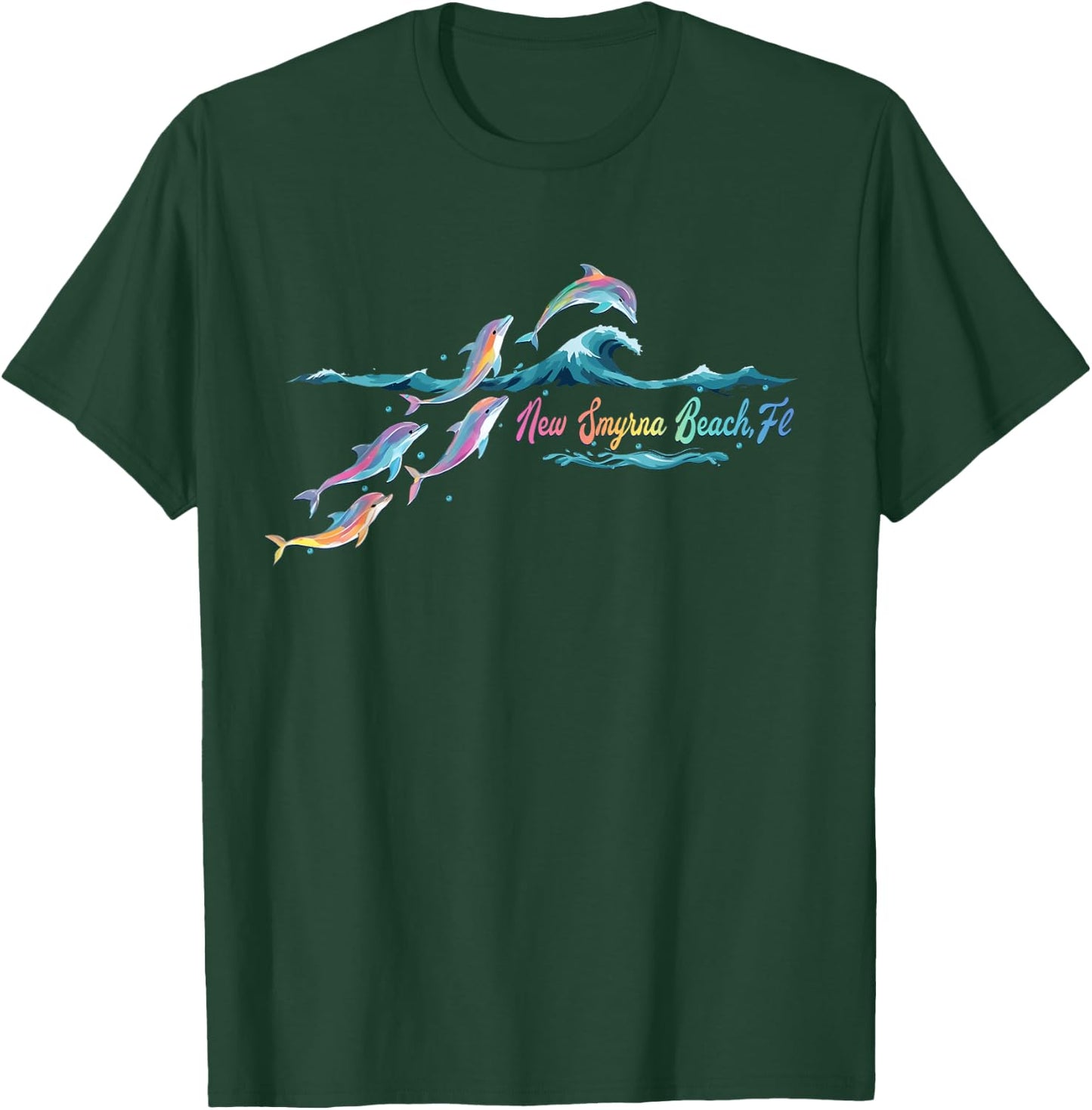 New Smyrna Beach Florida Colorful Dolphin Lover Beach T-Shirt - T-Shirt | Forest