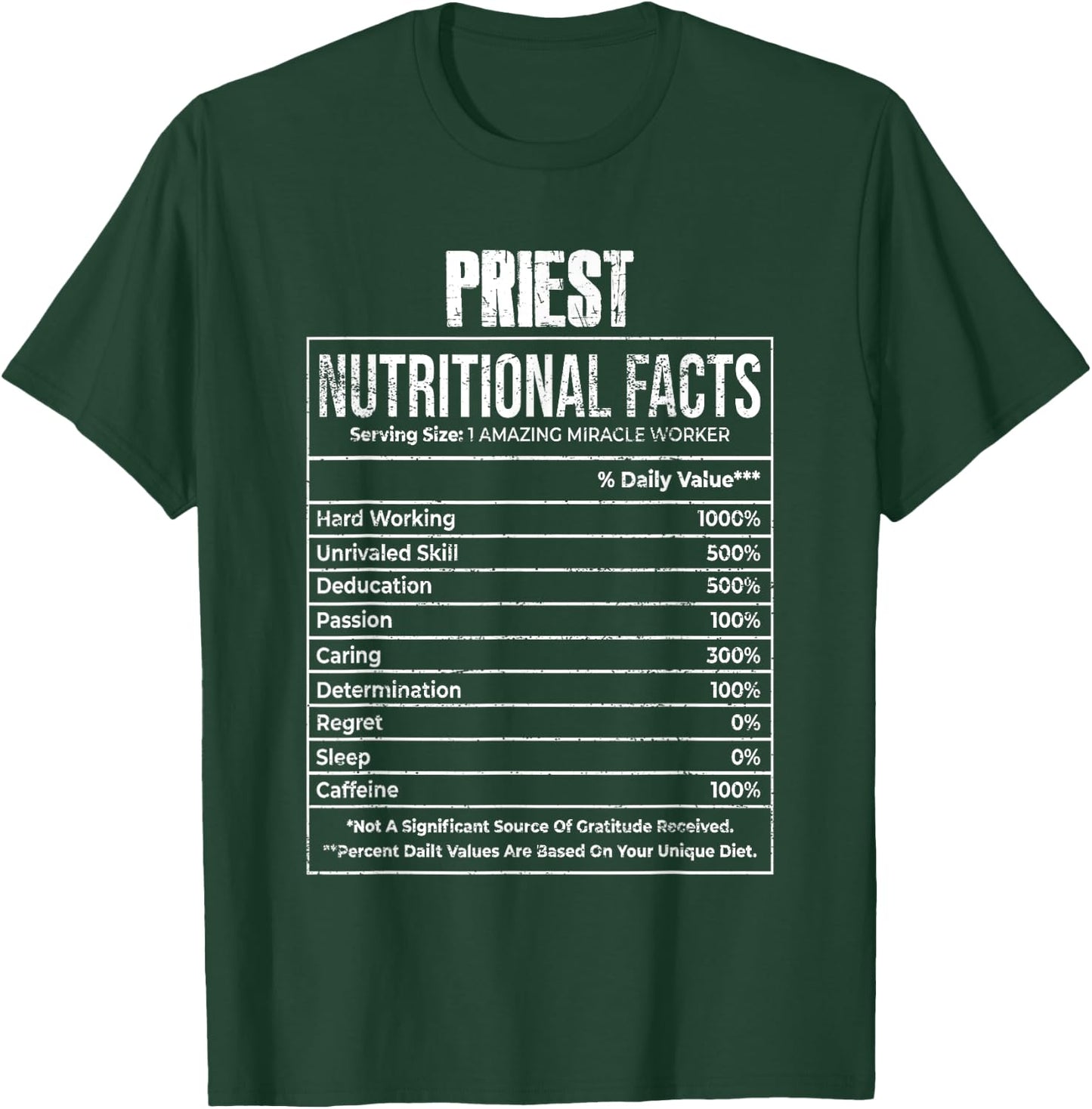 Nutritional Facts Priest Job Tittle T-Shirt - T-Shirt | Forest
