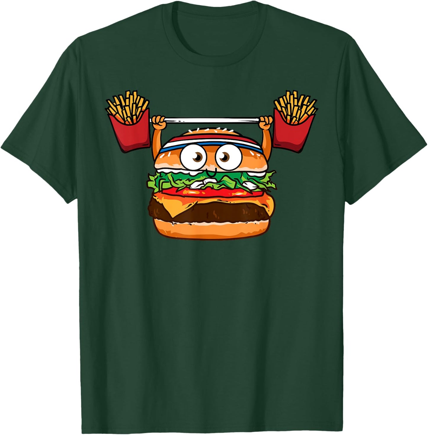 Funny Burger Weightlifting Fries Hamburger Cheeseburger Joke T-Shirt - T-Shirt | Forest