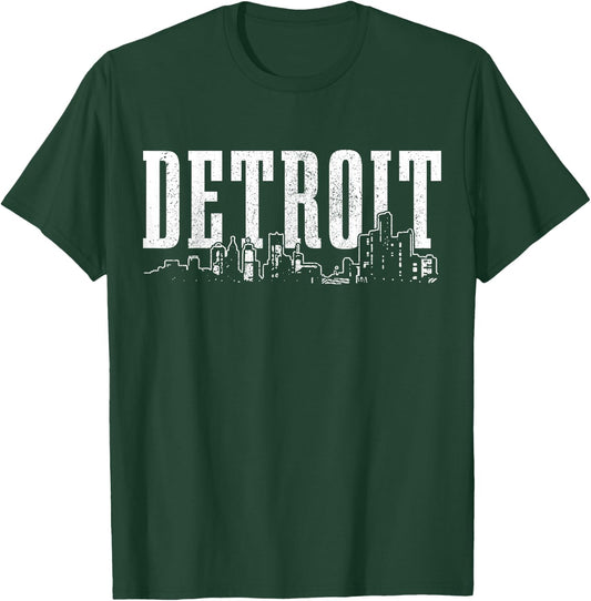 Detroit Skyline Pride Vintage Detroit Michigan T-Shirt - T-Shirt | Forest