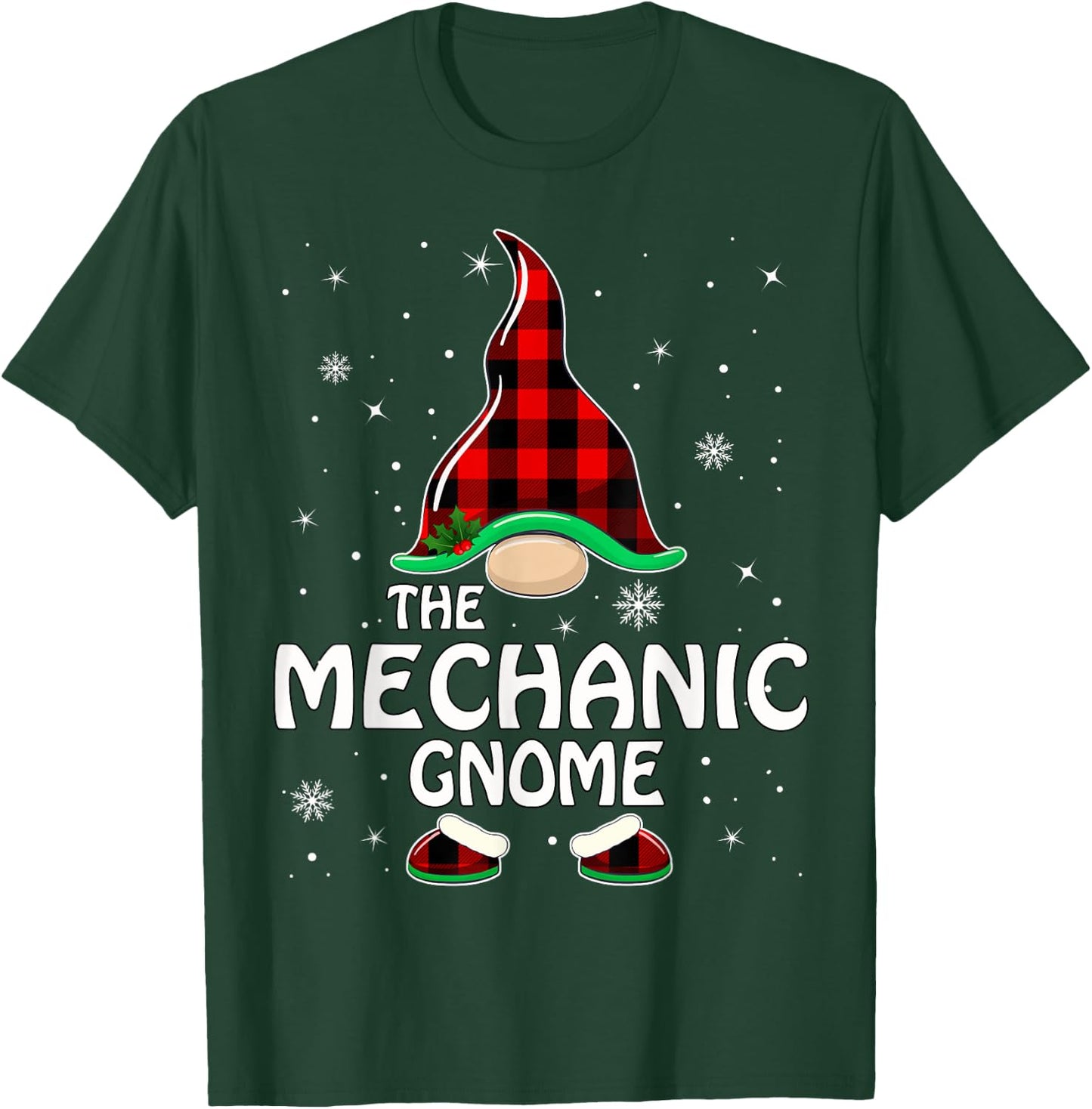 Mechanic Gnome Buffalo Plaid Matching Family Christmas T-Shirt - T-Shirt | Forest