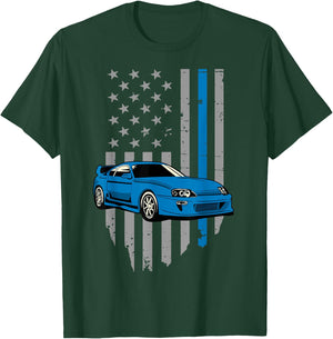 USA Flag Bleu Mk4 JDM Tokyo Supra Drift Car Street Racing Girls Kids Men T-Shirt - T-Shirt | Forest
