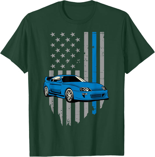 USA Flag Bleu Mk4 JDM Tokyo Supra Drift Car Street Racing Girls Kids Men T-Shirt - T-Shirt | Forest