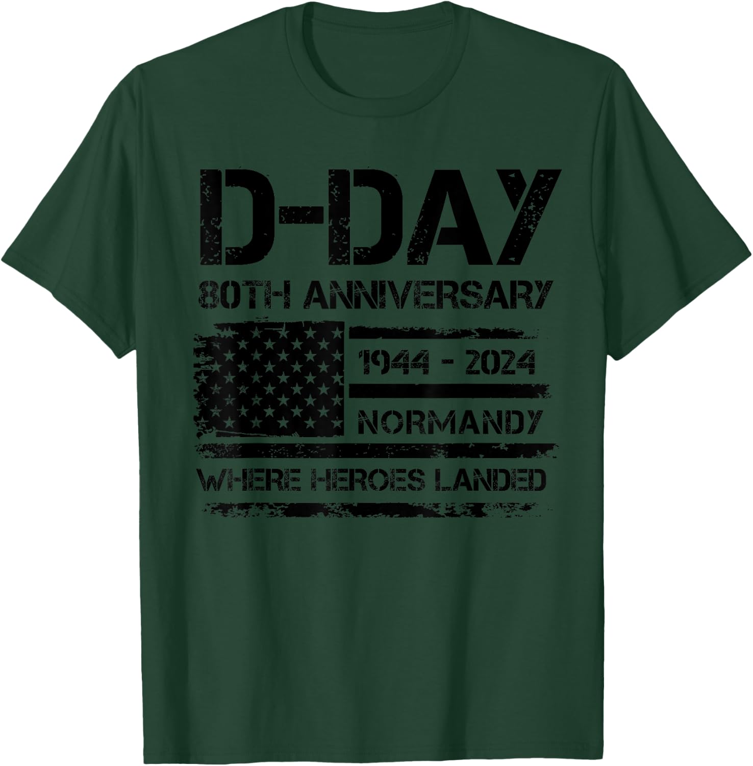 D-Day 80th Anniversary USA Flag Veteran Military Souvenir Men T-Shirt - T-Shirt | Forest
