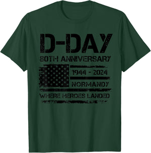 D-Day 80th Anniversary USA Flag Veteran Military Souvenir Men T-Shirt - T-Shirt | Forest