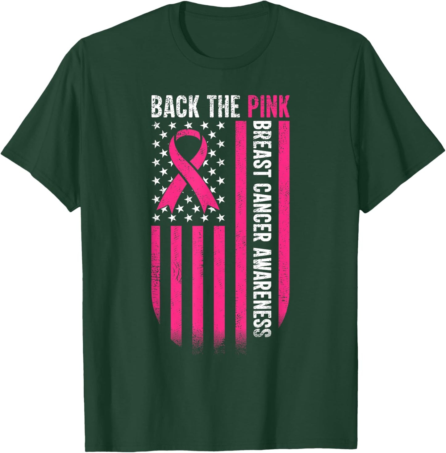 Back The Pink American Flag Breast Cancer Awareness Ribbon T-Shirt - T-Shirt | Forest