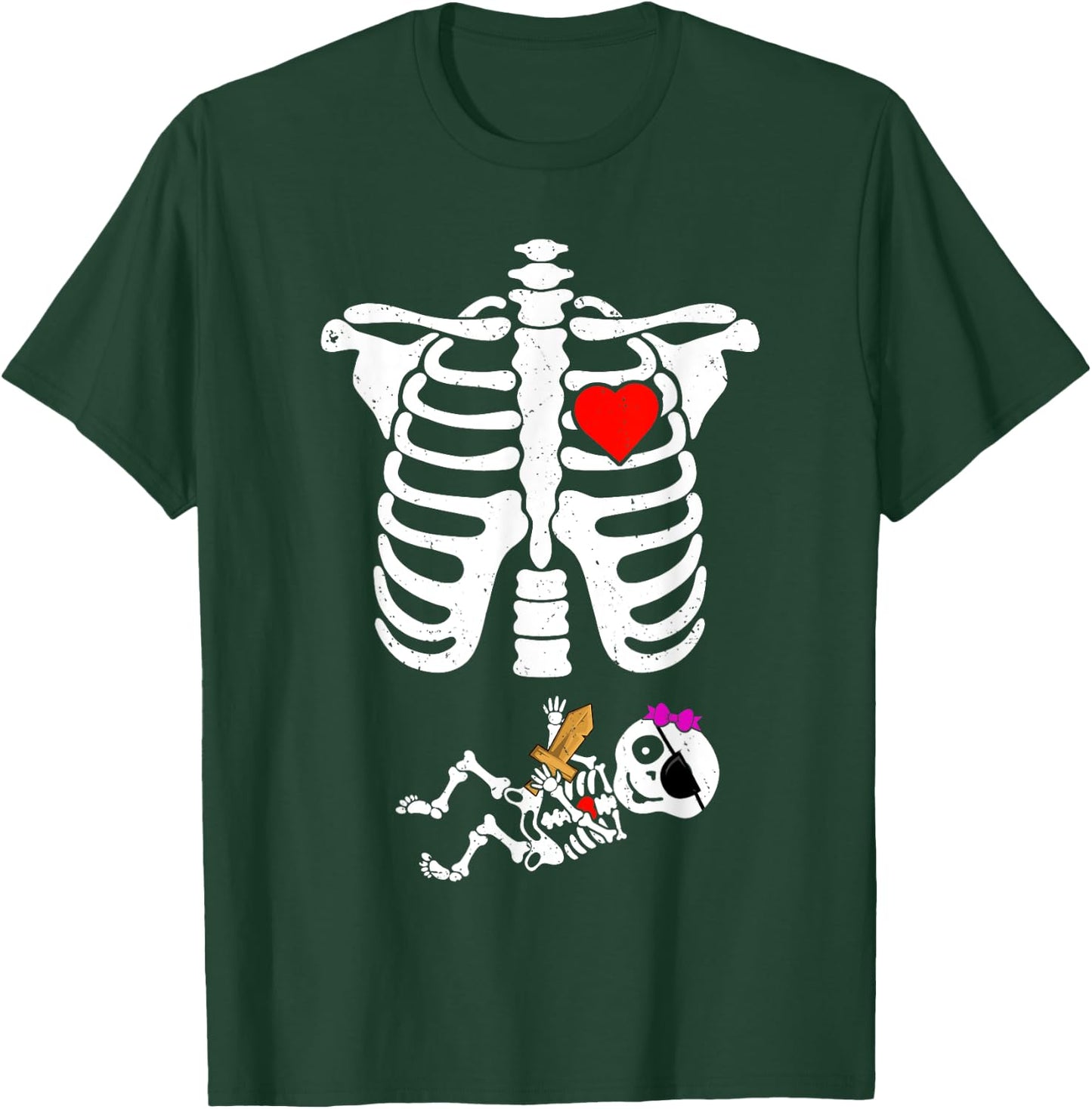 Pirate Baby Skeleton X-Ray Funny Halloween Pregnancy Girls T-Shirt - T-Shirt | Forest