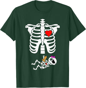 Pirate Baby Skeleton X-Ray Funny Halloween Pregnancy Girls T-Shirt - T-Shirt | Forest