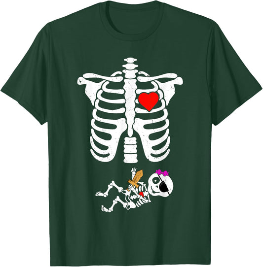 Pirate Baby Skeleton X-Ray Funny Halloween Pregnancy Girls T-Shirt - T-Shirt | Forest