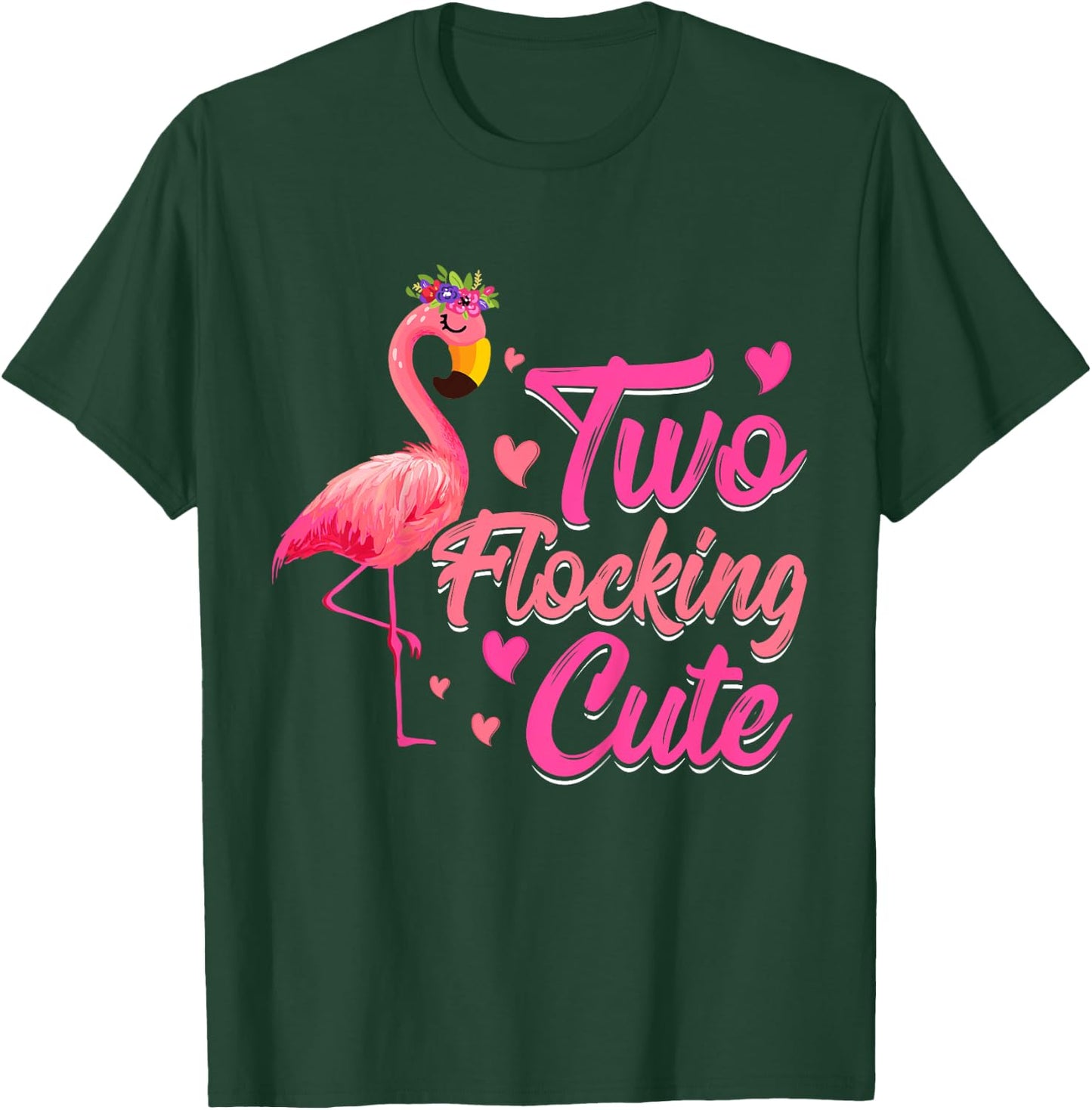 Kids Two Flocking Cute Flamingo 2 Years Old 2nd Birthday Kids T-Shirt - T-Shirt | Forest