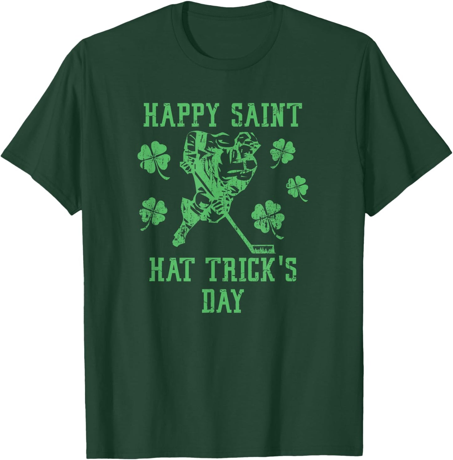 Happy Saint Hat Tricks Day Funny St Patrick's Day Ice Hockey T-Shirt - T-Shirt | Forest