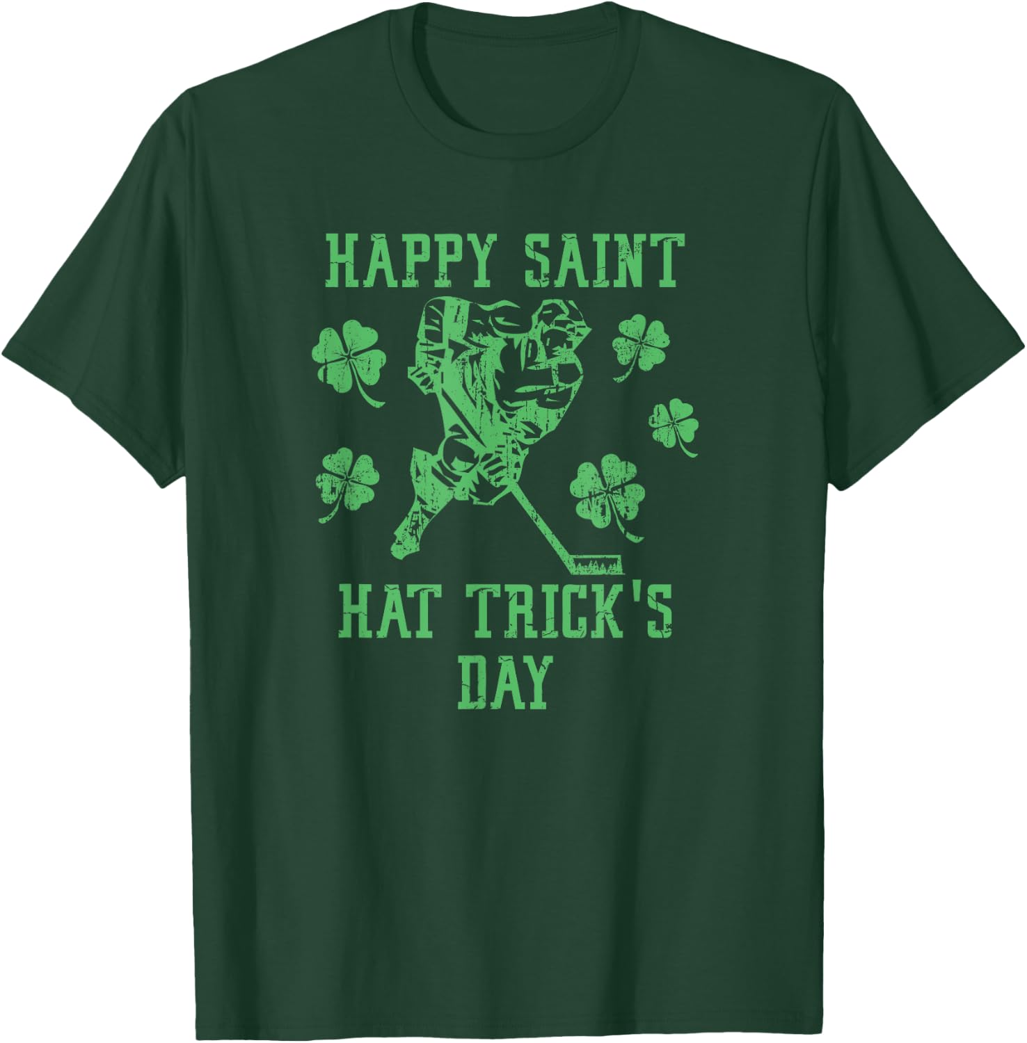 Happy Saint Hat Tricks Day Funny St Patrick's Day Ice Hockey T-Shirt - T-Shirt | Forest