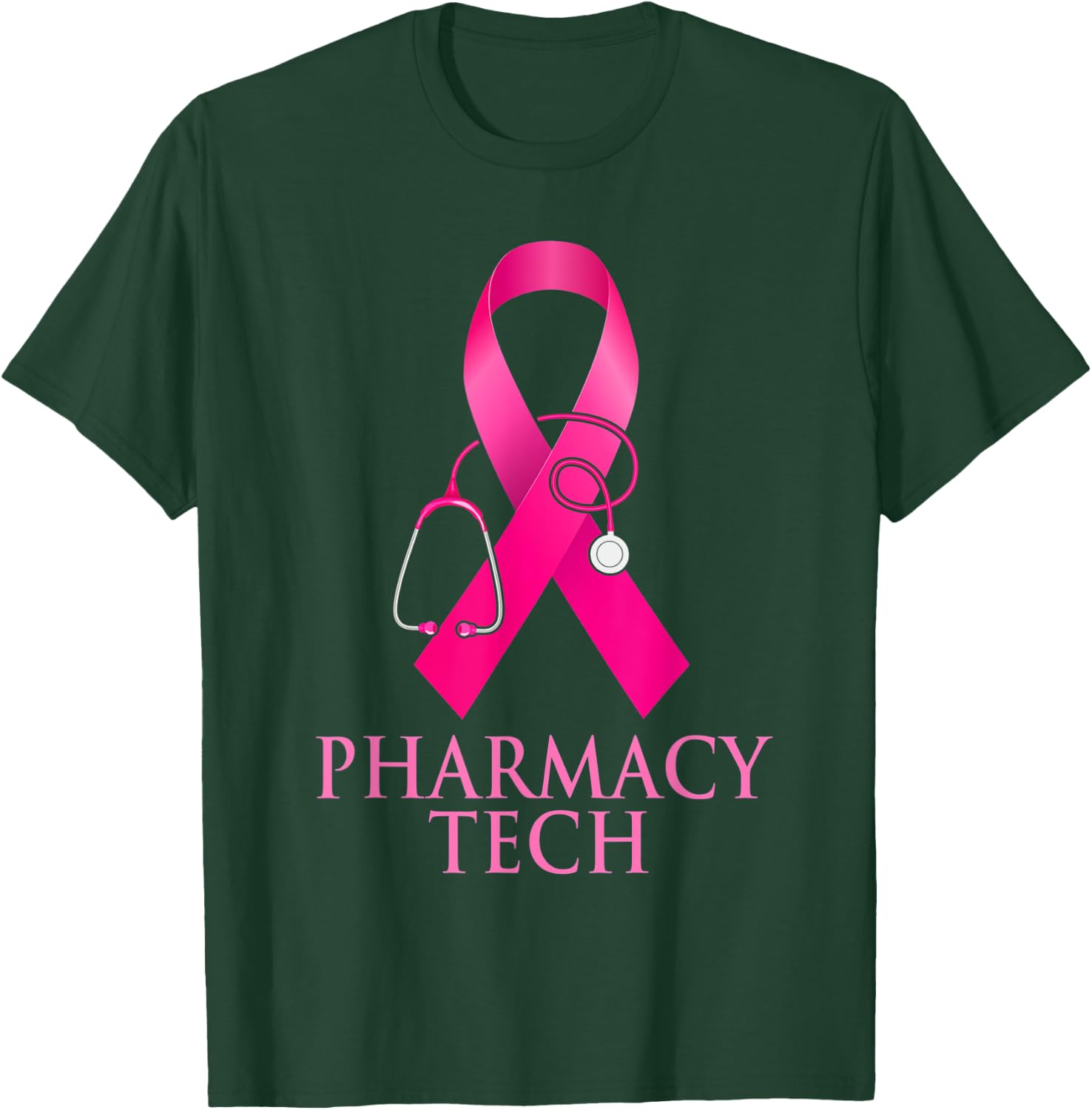 Pharmacy Tech Nurse Stethoscope Pink Heart Breast Cancer T-Shirt - T-Shirt | Forest