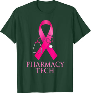 Pharmacy Tech Nurse Stethoscope Pink Heart Breast Cancer T-Shirt - T-Shirt | Forest