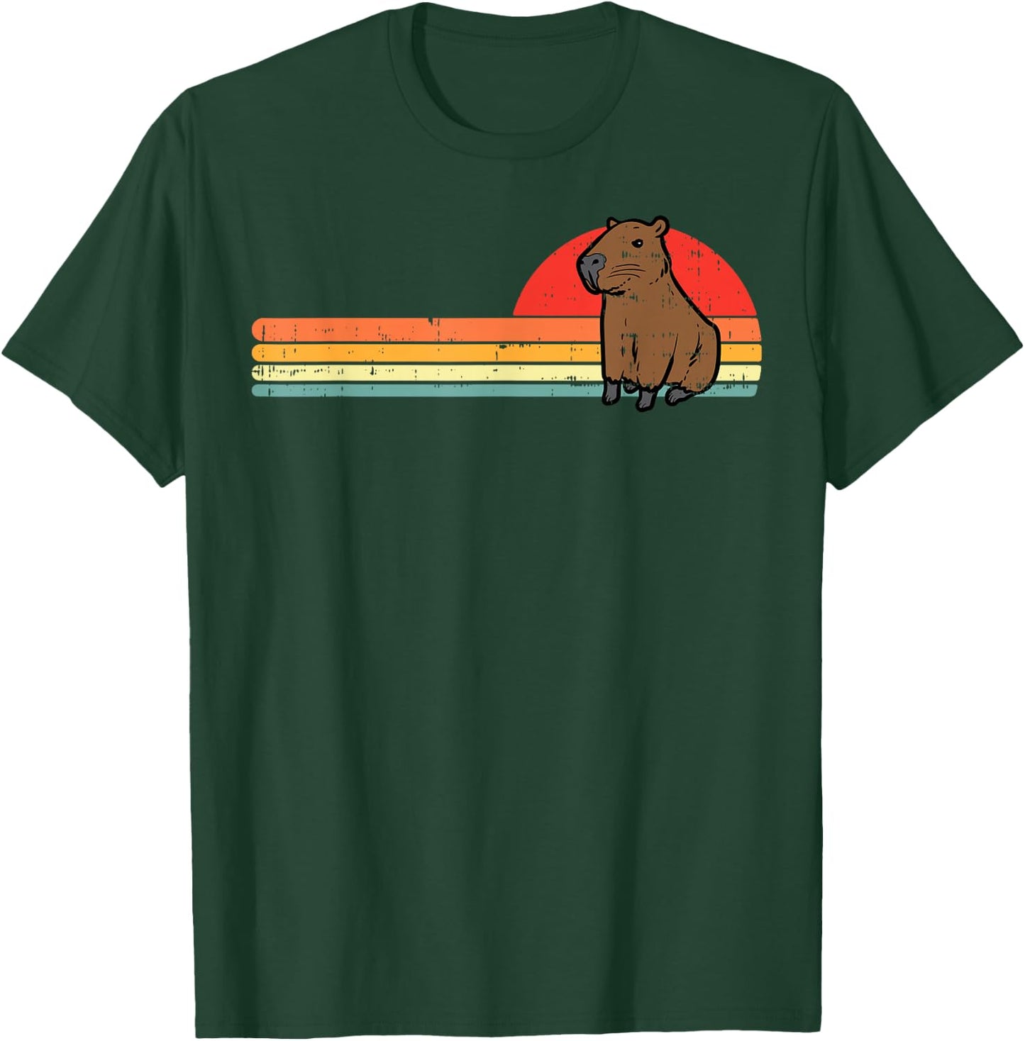 Capybara Chest Sunset Retro Capy Rodent Men Women Kids Youth T-Shirt - T-Shirt | Forest