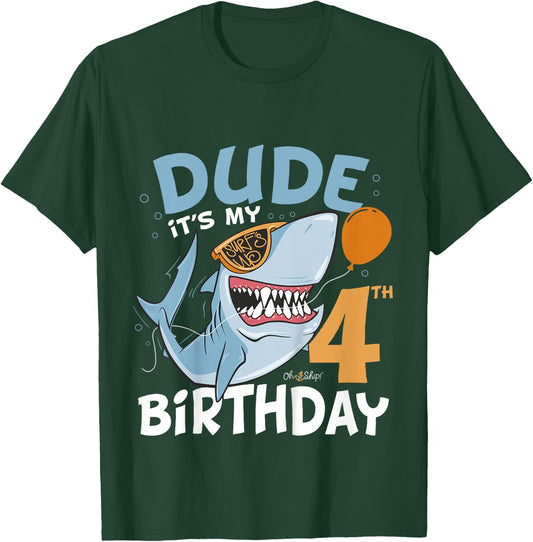 Kids Dude it's my 4th Birthday - 4th Shark Birthday Boy 4th T-Shirt - T-Shirt | Forest