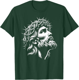 Jesus Christ Face With Crown Of Thorns God Bible T-Shirt - T-Shirt | Forest