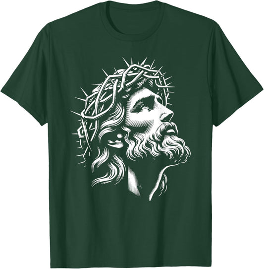 Jesus Christ Face With Crown Of Thorns God Bible T-Shirt - T-Shirt | Forest
