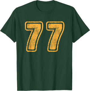Number 77 On Front Big Bold 77 Team Group Player Matching T-Shirt - T-Shirt | Forest