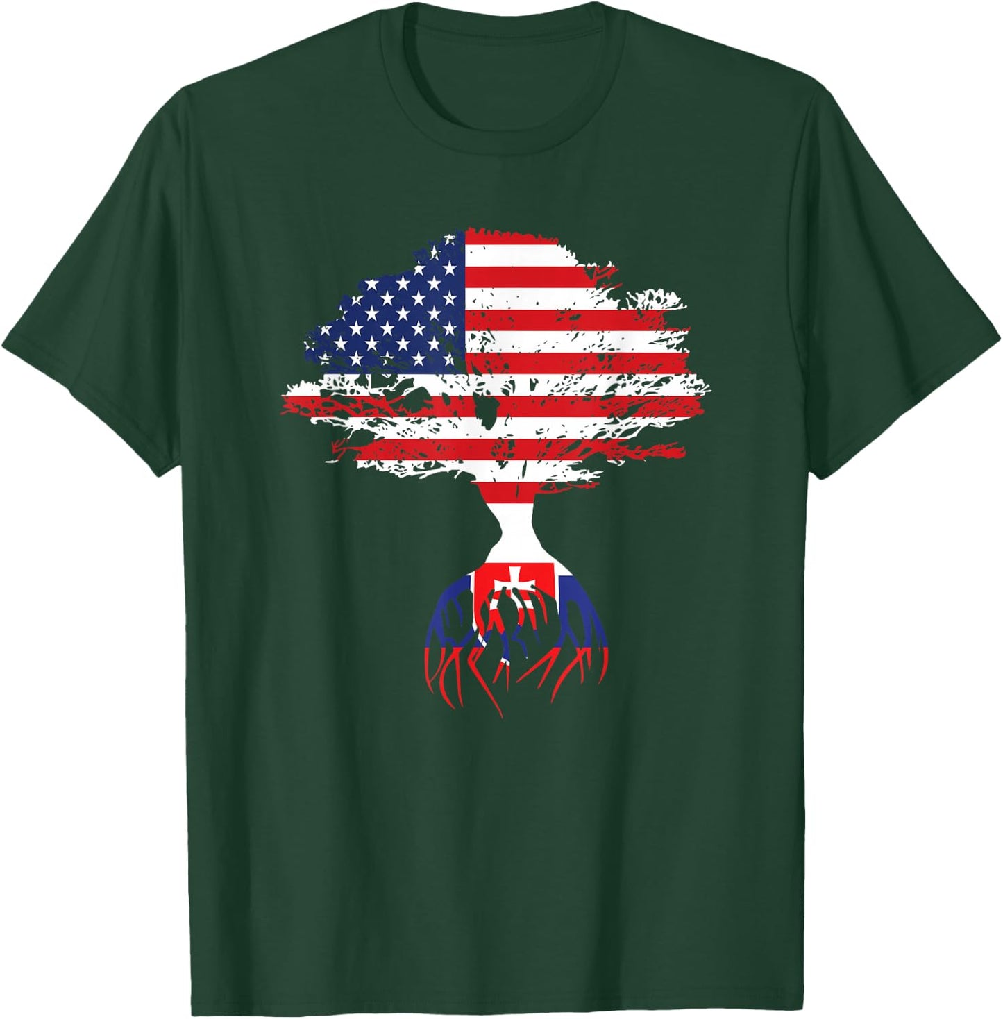 Slovak Roots American Flag Slovakia Gifts T-Shirt - T-Shirt | Forest