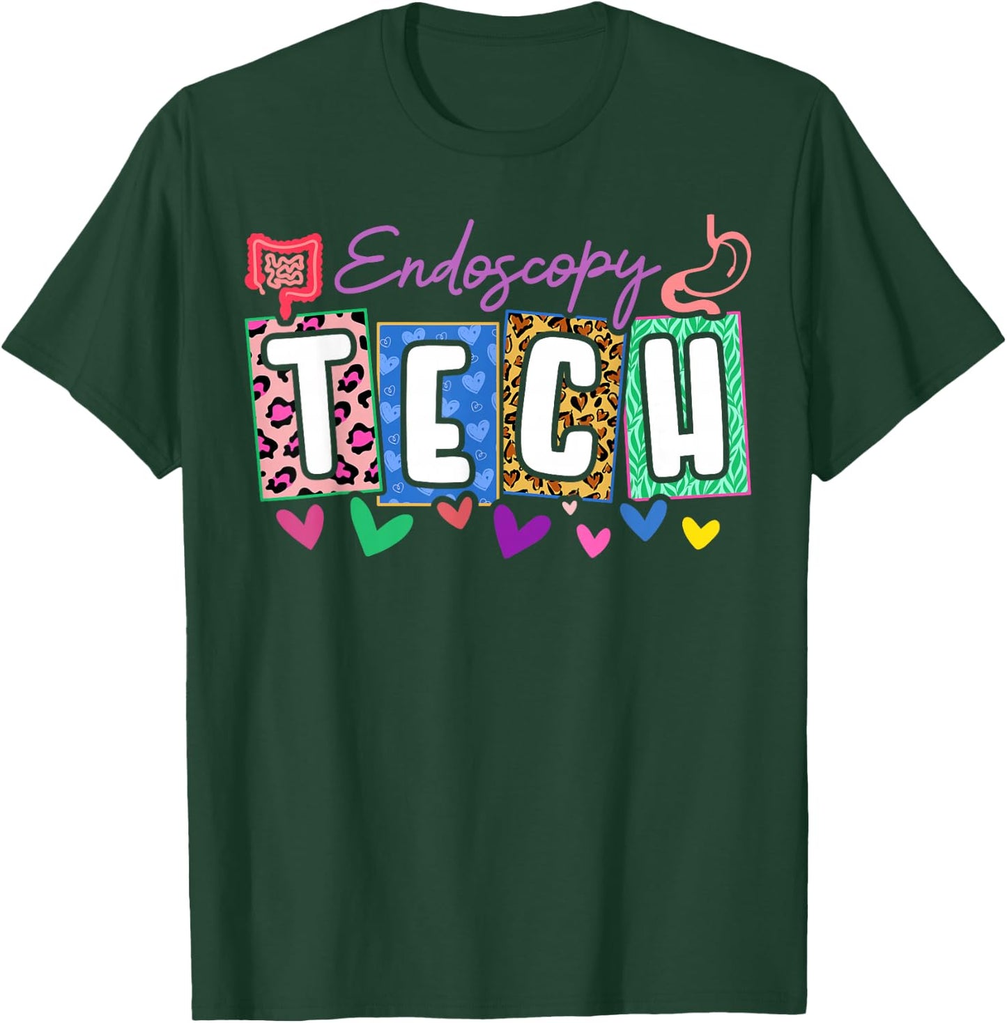 Endoscopy Tech Heart Leopard T-Shirt - T-Shirt | Forest
