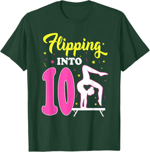 Flipping Into 10th Birthday Gymnastic 10 Year Old Girl Party T-Shirt - T-Shirt | Forest