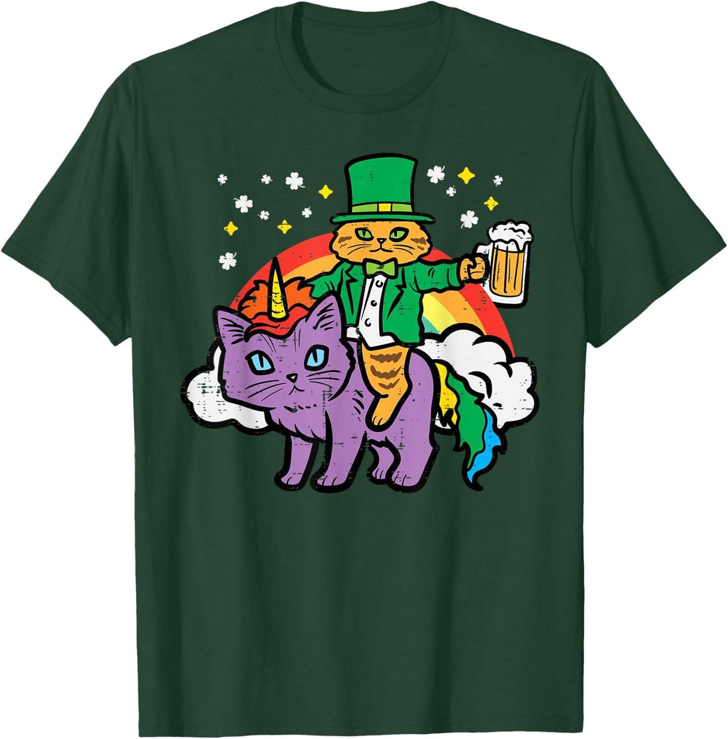 St Patricks Day Cat Leprechaun Unicorn Saint Pattys Women T-Shirt - T-Shirt | Forest