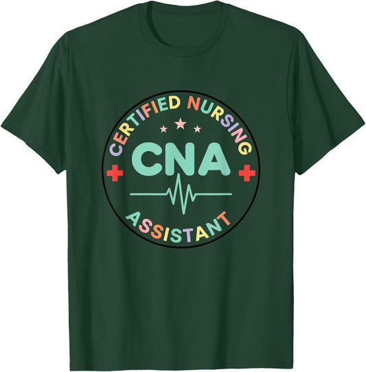 Nurse CNA Certified Nursing Assistant Nurse Badge Heartbeat T-Shirt - T-Shirt | Forest