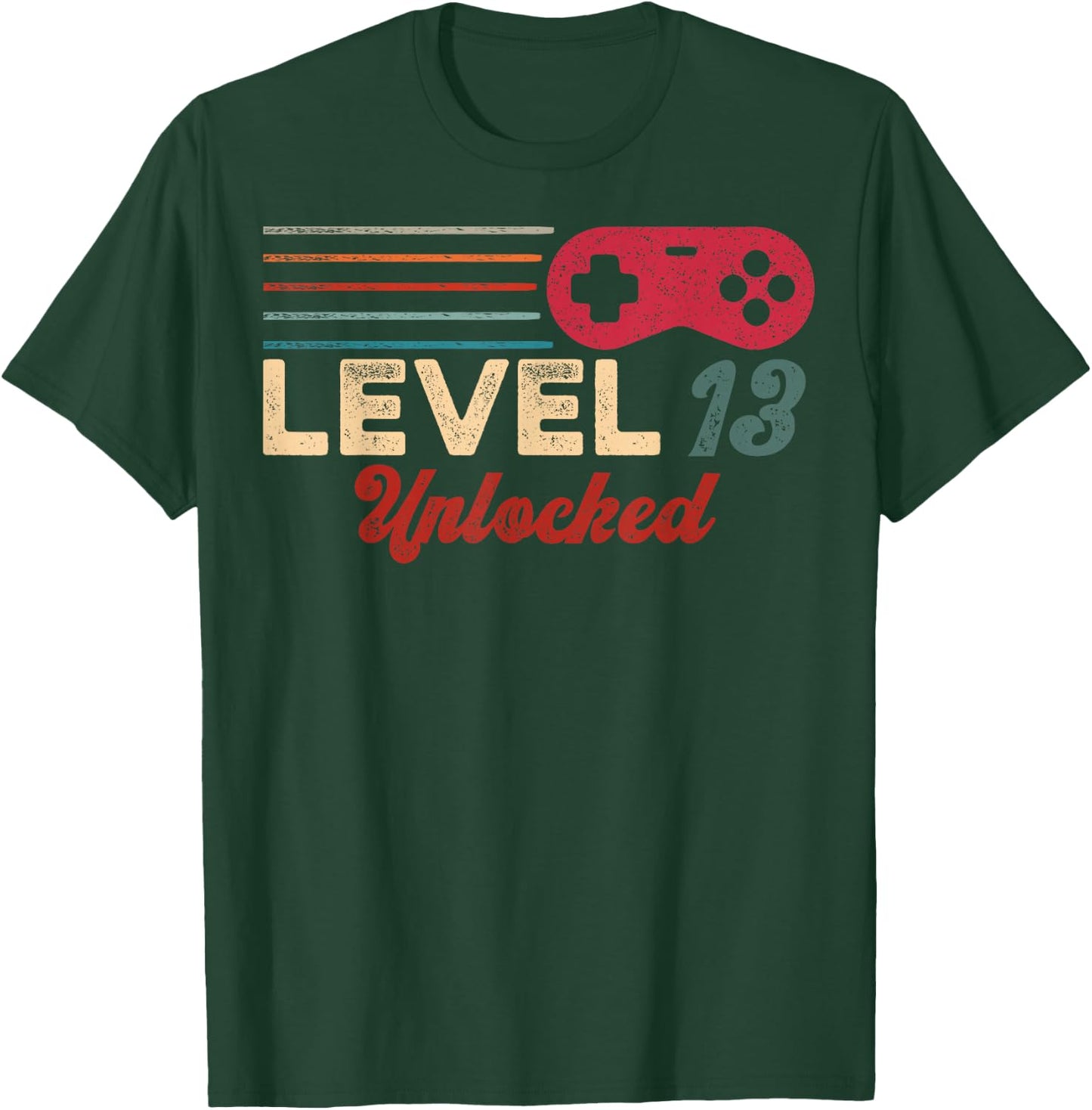 Retro Unlocked Level 13 Birthday Boy Video Game Controller T-Shirt - T-Shirt | Forest